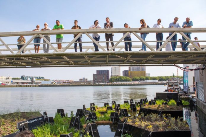 Un parc flottant en plastique recyclé récupéré dans le port de Rotterdam