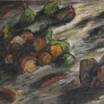 1952-1954 – J. Kreienbühl – Fruits pourris et boite de conserve rouillée, huile sur toile, 50 x 102 cm