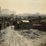 1963 – J. Kreienbühl – Le bidonville sous la neige, vinyl, 70 x 120 cm