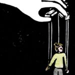 @cocoroupi _Au dessus_  Gouache et linogravure sur papier 10,24 cm x 800 cm Janvier 2026